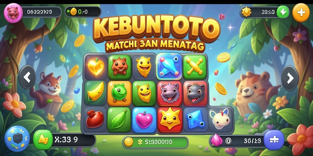 Screenshot menunjukkan gameplay KEBUNTOTO yang menantang di kategori Match-3.