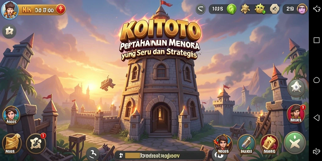 Tampilan gameplay KOITOTO dengan aksi menara dan serangan musuh.