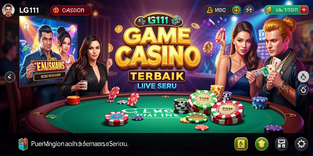 Screenshot gameplay LG111 menampilkan dealer yang berinteraksi langsung dengan pemain.
