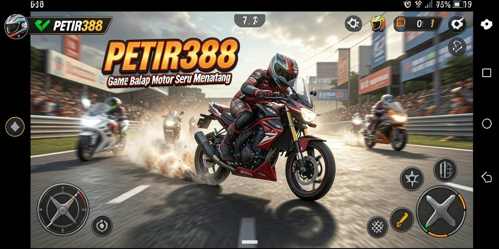 Screenshot PETIR388 menampilkan aksi seru dalam balapan motor.