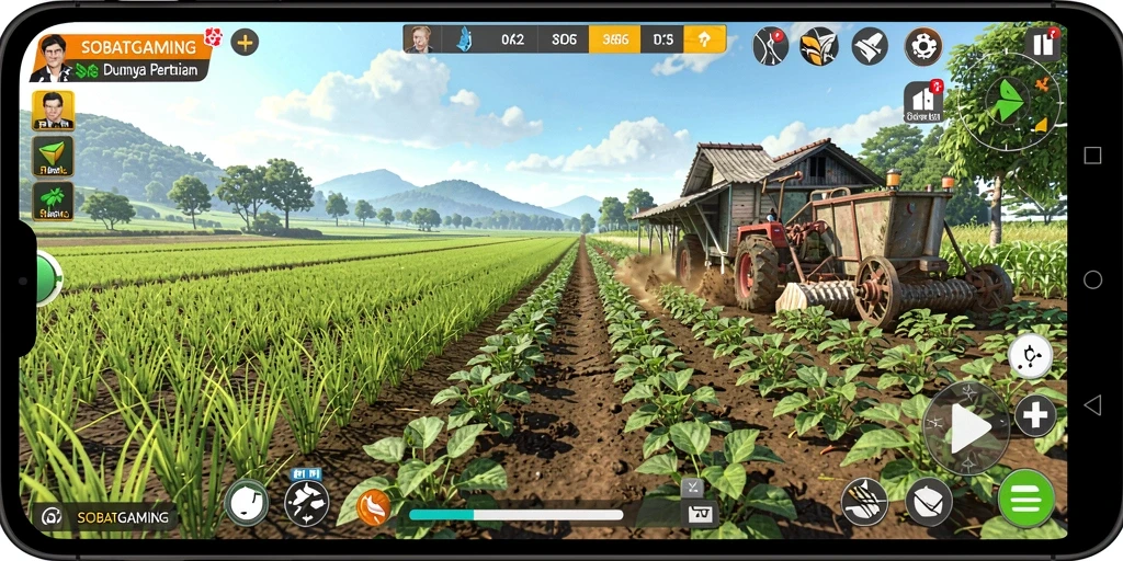 Menampilkan gameplay seru dari SOBATGAMING dengan berbagai aktivitas pertanian.